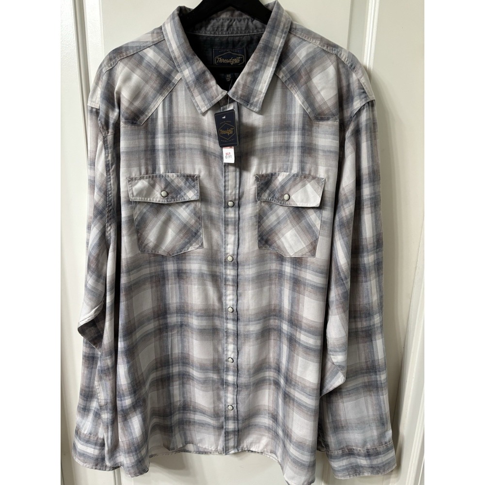 New Men's Threadgrit Long Sleeve Button Down Plaid Workwear Cowboy Shirt 3XL